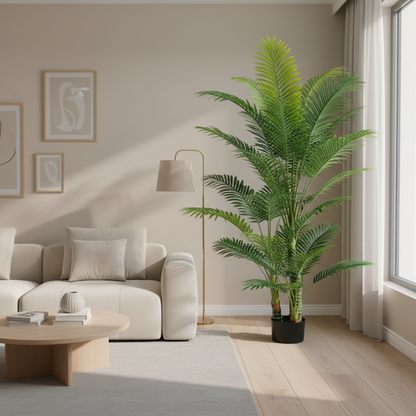 Decorațiune Palmier Kentia, 3 tulpini, Plastic, 17 frunze, 220 cm, Verde