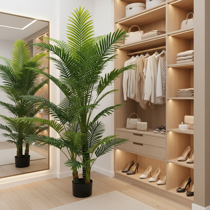 Decorațiune Palmier Kentia, 3 tulpini, Plastic, 17 frunze, 220 cm, Verde