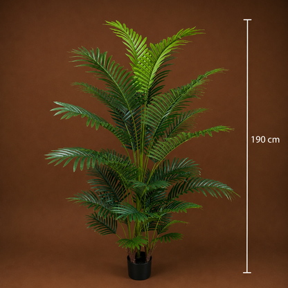 Decorațiune Palmier Kentia, 3 tulpini, Plastic, 30 frunze, 190 cm, Verde