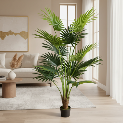 Plantă Artificială Tip Palmier Livistona Evantai, 12 frunze, 180 cm, Verde