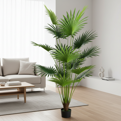 Decorațiune Palmier Livistona Evantai, 15 frunze, Plastic, 200 cm, Verde