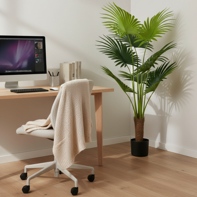 Plantă Artificială Tip Palmier Livistona Evantai, 7 frunze, 140 cm, Verde