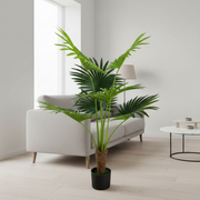 Decorațiune Palmier Livistona Evantai, 7 frunze, Plastic, 140 cm, Verde