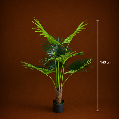 Decorațiune Palmier Livistona Evantai, 7 frunze, Plastic, 140 cm, Verde