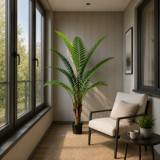 Plante de palmier royal artificiel, 180 cm, 10 feuilles, vert, avec pot