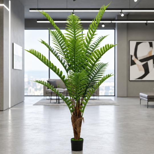 Plante de palmier royal artificiel, 200 cm, 15 feuilles, vert, avec pot