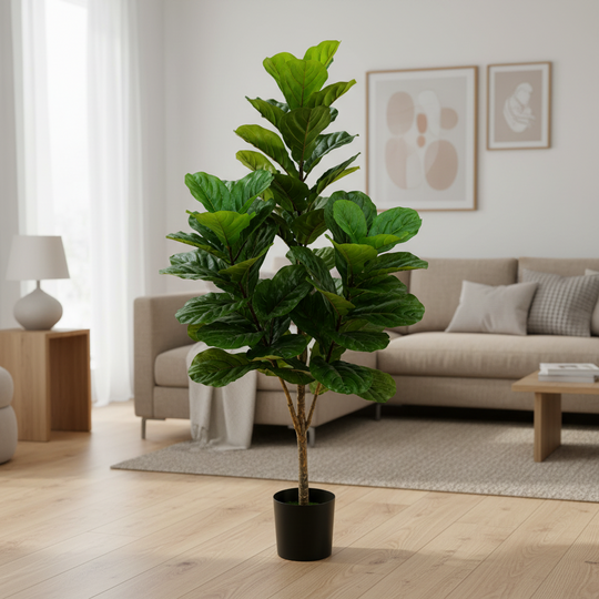 Plante de figuier artificiel, plastique, 3 bras, 160 cm, vert, avec pot
