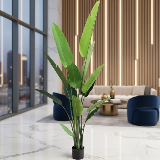 Plante artificielle type Strelitzia Nicolai (Oiseau du Paradis), 250 cm, Vert