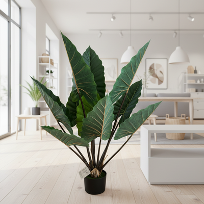 Plantă Artificială Tip Alocasia Cu Frunze Late, 120 cm, Verde
