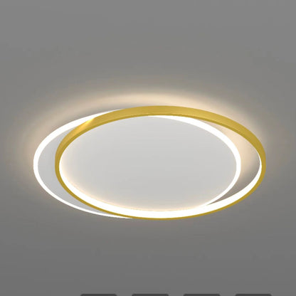 Lustre LED avec télécommande SOLARA 51W, 2 Cercles, Lumière Froide/Chaude/Neutre, Dimmable, Or Blanc