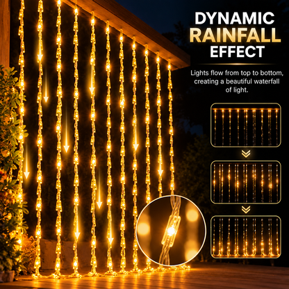 Installation de Noël de type pluie, lumière chaude, 300 x 300 cm, 320 LED