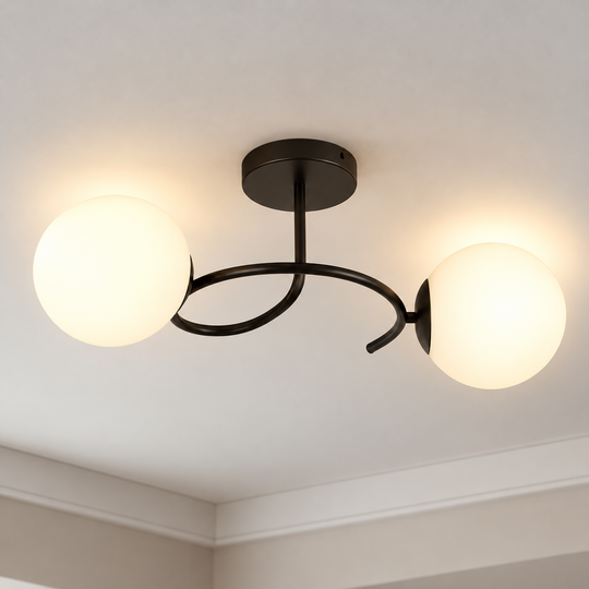 Lustre LED et cristal ORBIT, 55cm, 2xE27, Globes, Noir