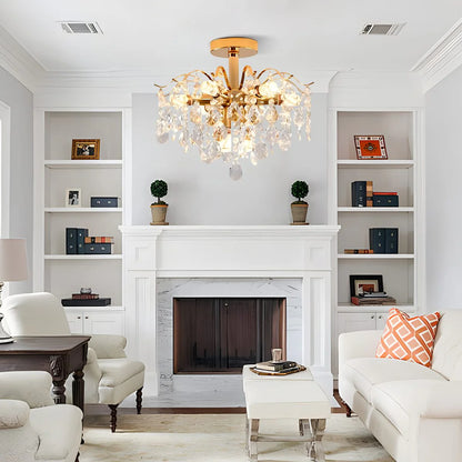 Lustre en cristal Fiamma, 6x E14, diamètre 45 cm, doré, métal et cristal