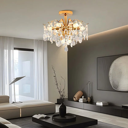 Lustre en cristal Fiamma, 6x E14, diamètre 45 cm, doré, métal et cristal