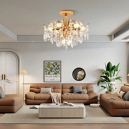 Lustre en cristal Fiamma, 6x E14, diamètre 45 cm, doré, métal et cristal