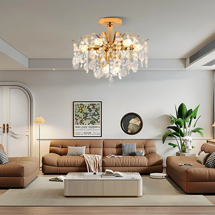 Lustre en cristal Fiamma, 6x E14, diamètre 45 cm, doré, métal et cristal