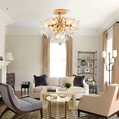 Lustre en cristal Fiamma, 6x E14, diamètre 45 cm, doré, métal et cristal