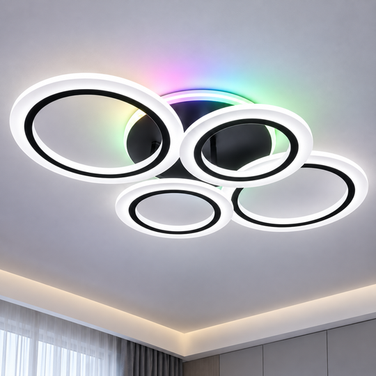 Lustre LED avec télécommande BETTY 41W, 4 Cercles, Lumière Froid/Chaud/Neutre/RGB, Dimmable, Noir