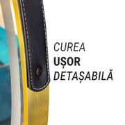 Miroir rond LED, 60 cm, Celeste Royale Gold Eleve MotionGlow Marcello, système anti-buée, horloge et thermomètre, intensité variable, sangle amovible