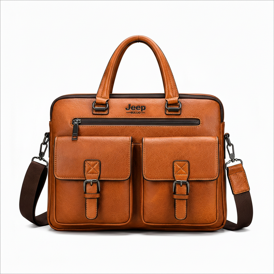 Sacoche professionnelle pour ordinateur portable SAMARKAND, 38x7x28 cm, cuir écologique, marron clair