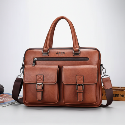 Sacoche professionnelle pour ordinateur portable SAMARKAND, 38x7x28 cm, Cuir écologique, Marron foncé