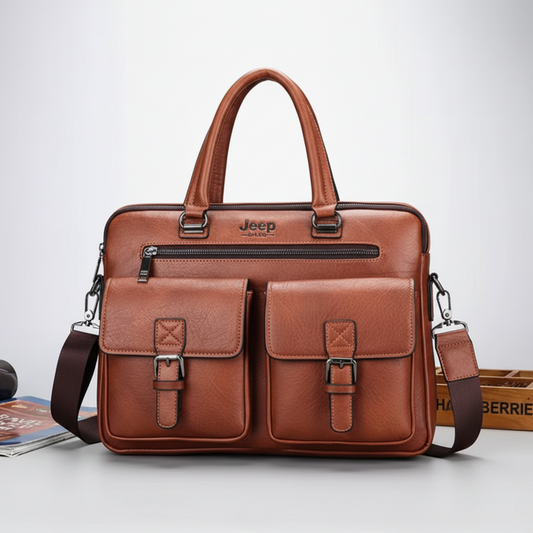 Sacoche professionnelle pour ordinateur portable SAMARKAND, 38x7x28 cm, Cuir écologique, Marron foncé