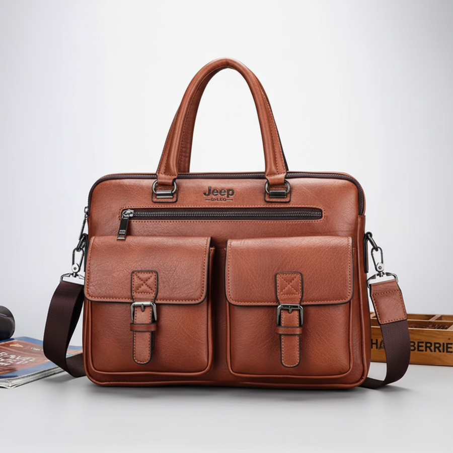 Sacoche professionnelle pour ordinateur portable SAMARKAND, 38x7x28 cm, Cuir écologique, Marron foncé