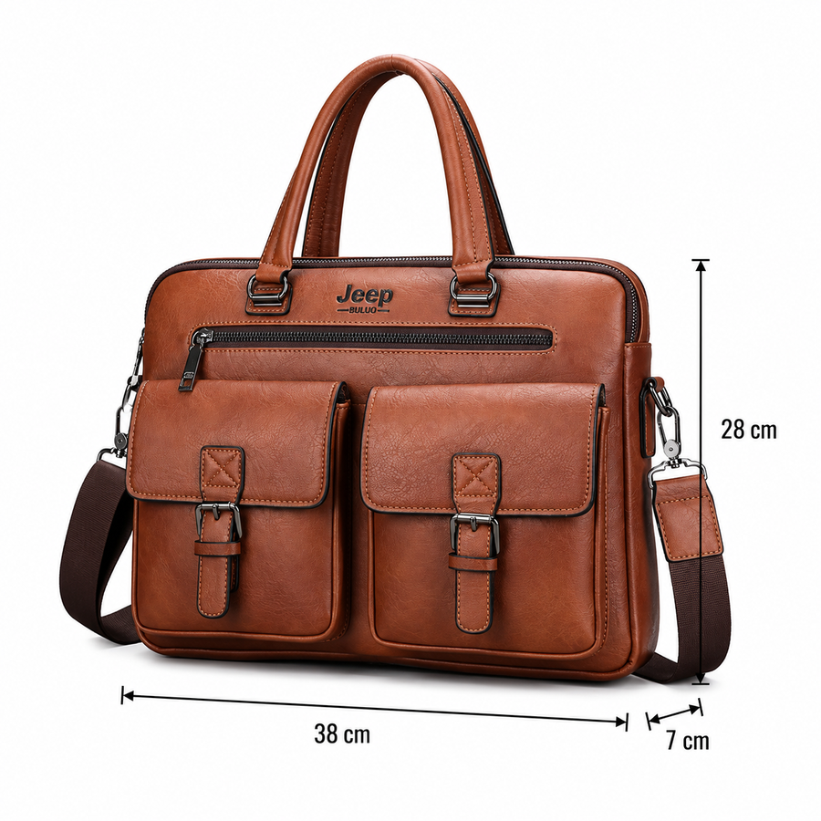 Sacoche professionnelle pour ordinateur portable SAMARKAND, 38x7x28 cm, Cuir écologique, Marron foncé