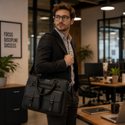Sacoche professionnelle pour ordinateur portable SAMARKAND, 38x7x28 cm, cuir écologique, noir