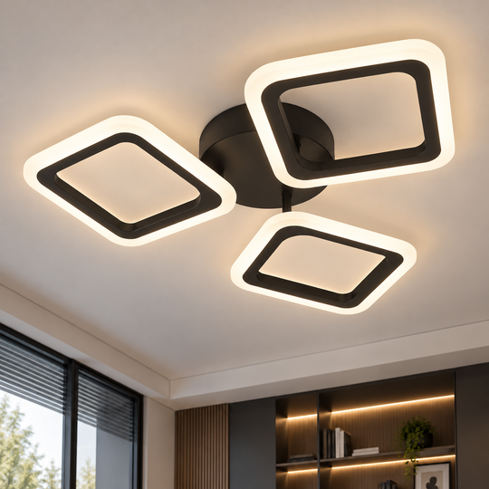 Lustre LED PULSARIS 40W, 3 Carrés, Lumière Froid/Chaud/Neutre, Noir