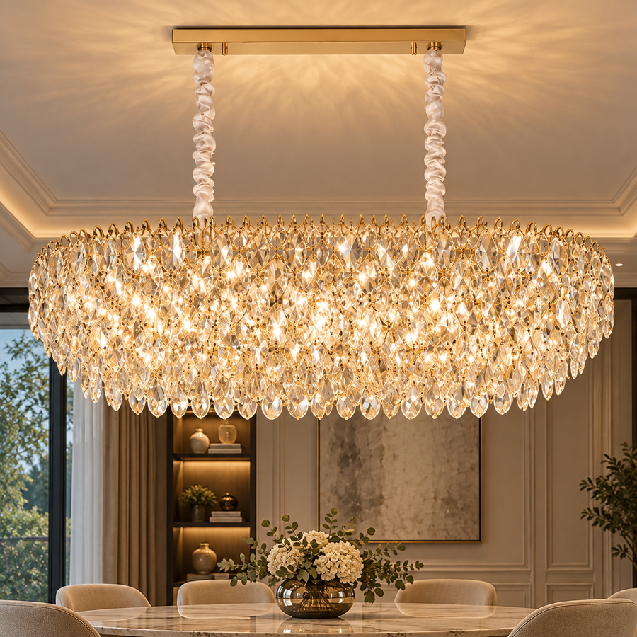 ERDENET Lustre en cristal Supremo, 12xE14, 92x38x36 cm, métal et cristal, or brillant, hauteur réglable