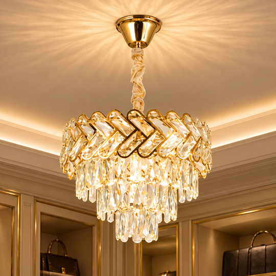 Lustre en cristal VECTOR Nobile 5xE14, diamètre 39cm, or brillant, hauteur réglable, métal et cristal
