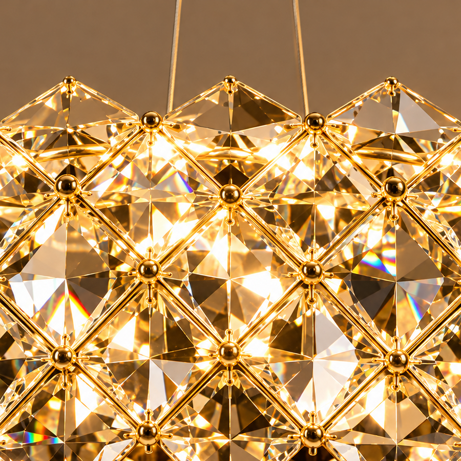Lustre en cristal KALTO Eleganza, 106 W, lumière froide/chaude/neutre, hauteur réglable, métal et cristal, chrome brillant