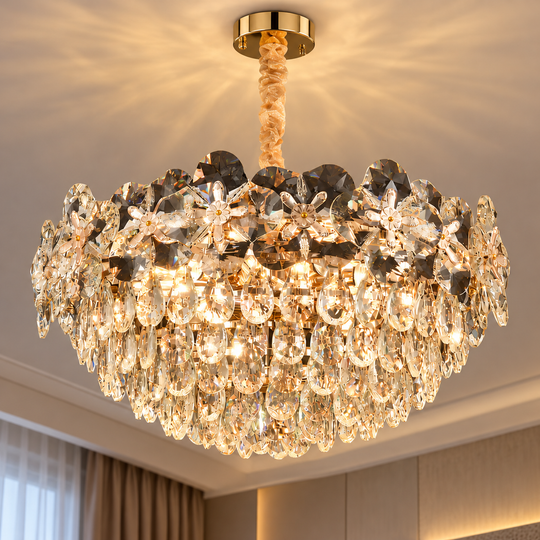 Lustre en cristal JARDIN Nobile 3xE14, diamètre 40 cm, hauteur 26 cm, or brillant, hauteur réglable, design élégant