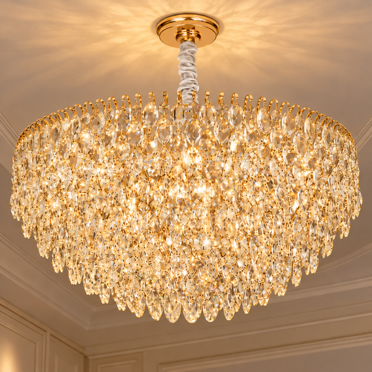 ERDENET Lustre en cristal Regalis, 22xE14, diamètre 80 cm, métal et cristal, or brillant, hauteur réglable