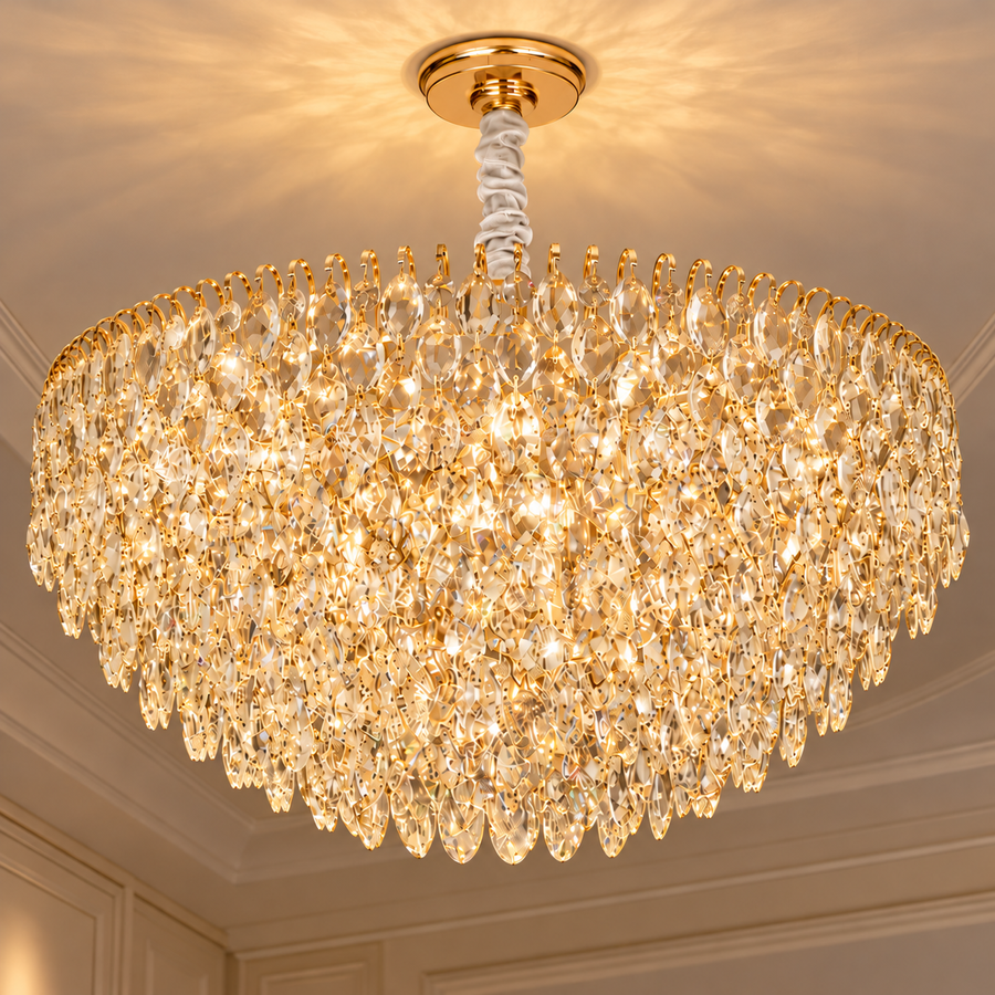 ERDENET Lustre en cristal Regalis, 22xE14, diamètre 80 cm, métal et cristal, or brillant, hauteur réglable