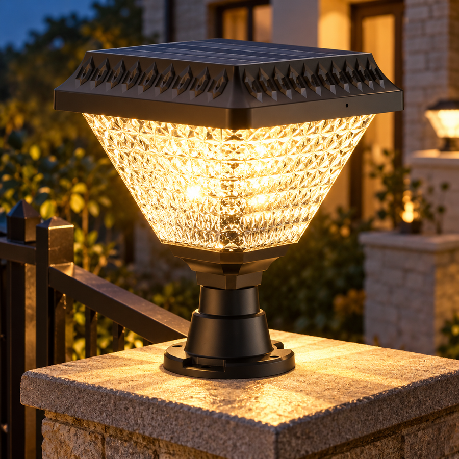 Lampe Solaire LED pour Poteau Extérieur KATTAKURGAN, 8W, Lumière Chaude/Froide/Neutre + RVB, Forme Carrée, Aluminium, Noir, Intensité Variable