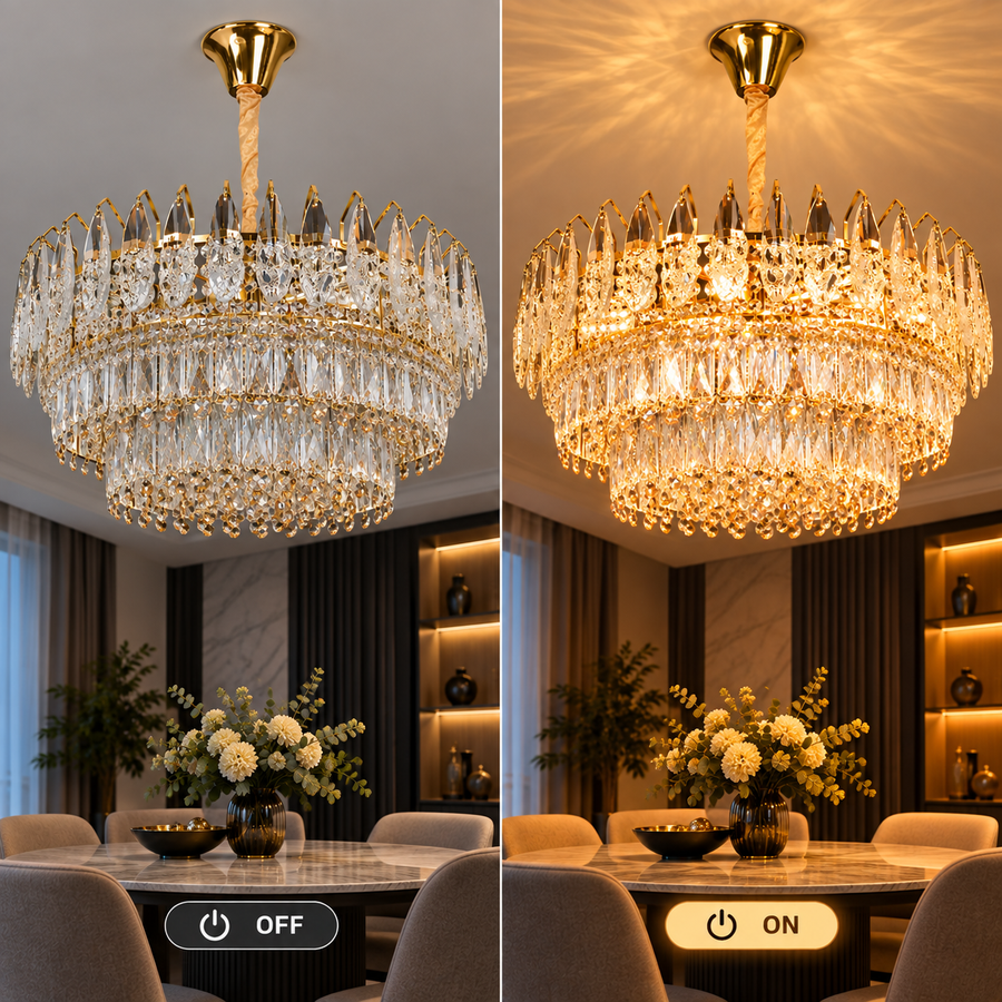 Lustre en cristal MAJESTIC Magno 15x E14, diamètre 60 cm, or brillant, hauteur réglable