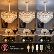 ERDENET Magno Lustre en cristal, 12xE14, diamètre 60 cm, métal et cristal, or brillant, hauteur réglable