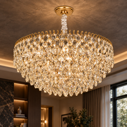 ERDENET Lustre en cristal Eleganza, 9xE14, diamètre 50 cm, métal et cristal, or brillant, hauteur réglable