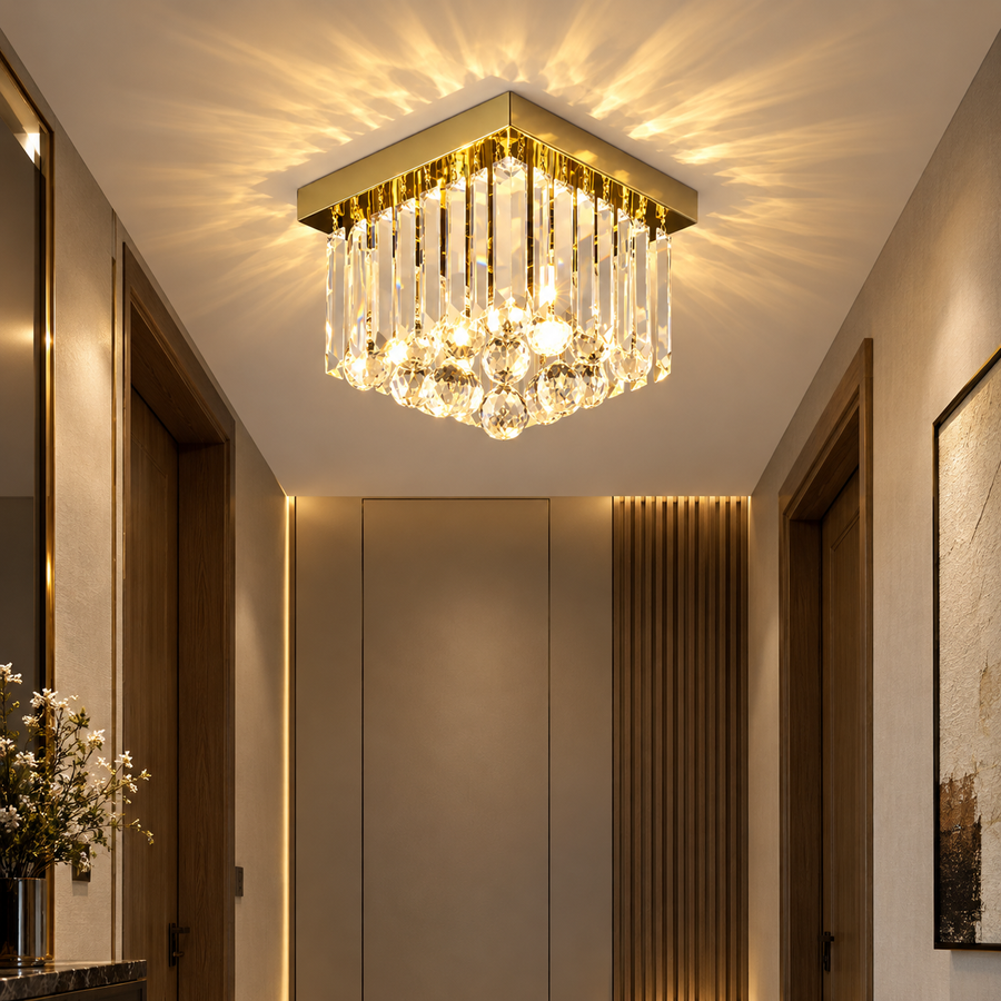 MARTINEZ Linear Luxe Lustre en cristal, diamètre 35 cm, 4x E14, or brillant