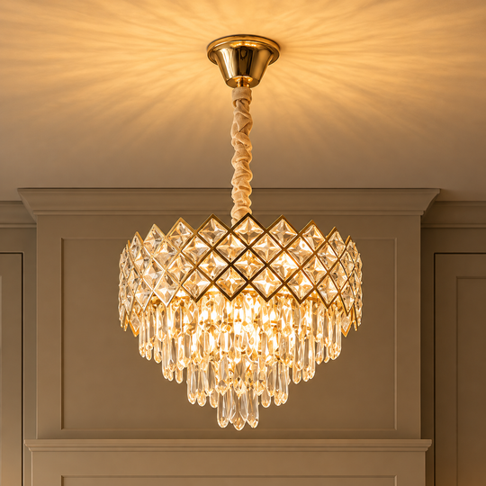 Lustre en cristal VECTORIA Elegance 8xE14, diamètre 48cm, doré, hauteur réglable, métal et cristal