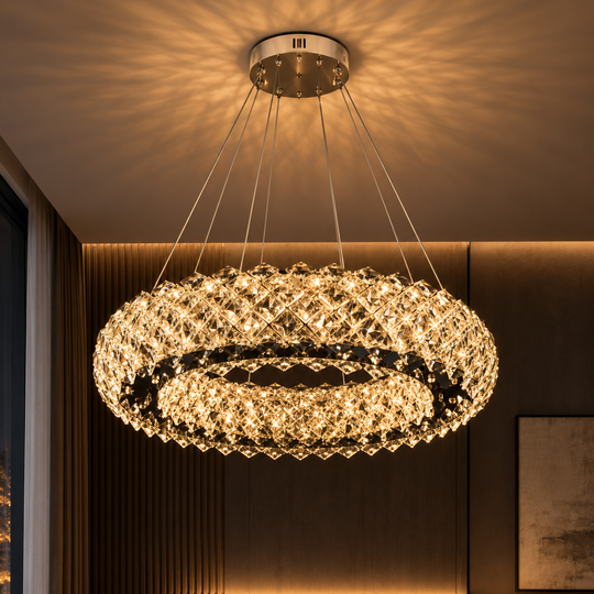 Lustre en cristal KALTO Nobile, 72W, lumière froide/chaude/neutre, hauteur réglable, métal et cristal, chrome brillant