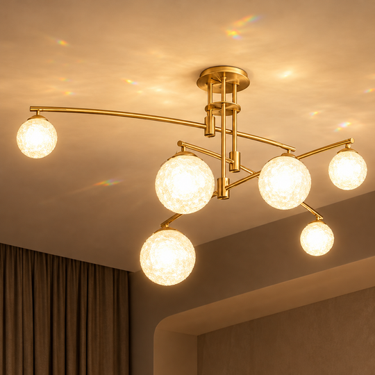 Lustre avec abat-jour rond, Dôme PENTHOUSE, 6x G9, Or, Métal