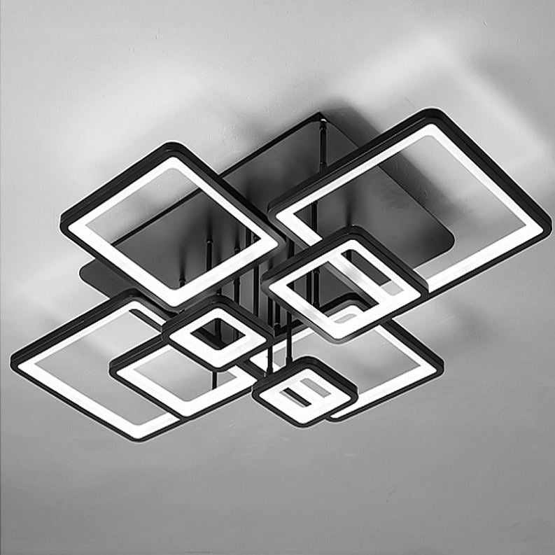 Lustre LED avec télécommande ELLA 186W, 8 carrés, Lumière Froide/Chaude/Neutre, Dimmable, Noir