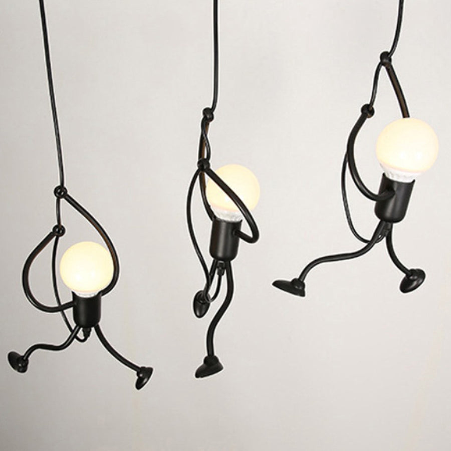 Lustre MODERNE, Type Pendule, FANTASIA, Figurine, 3xE27, Hauteur Ajustable, Noir