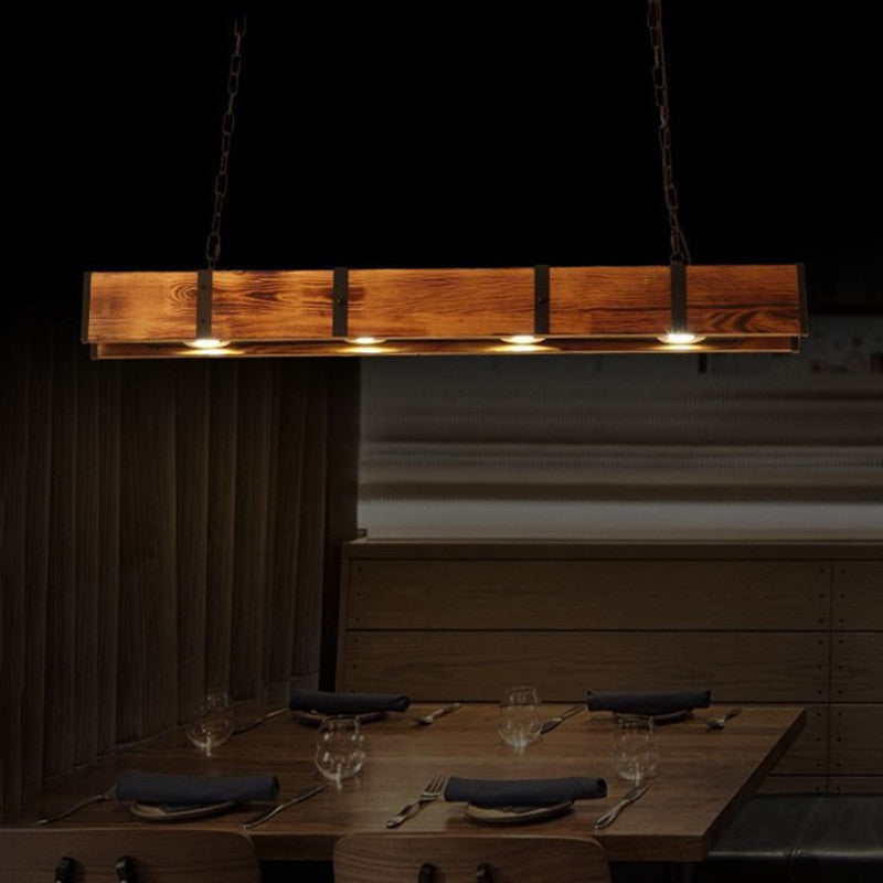 Lustre LED Vintage LV565/4, 12W, 3000K, Grange Rustique, Bois et Métal, 100cm, Jaune