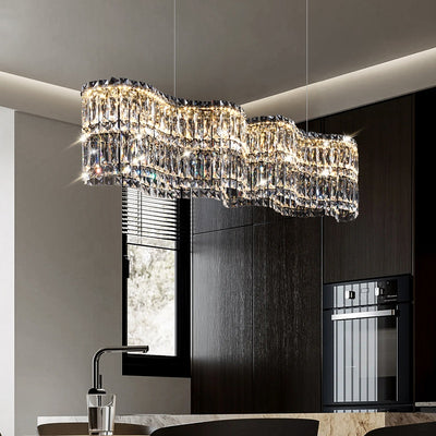 Lustre LED en cristal avec télécommande Regalis, longueur 58 cm, chrome brillant, lumière chaude/froide/neutre 3000K/4000K/6000K, hauteur réglable, lumière variable, métal et cristal