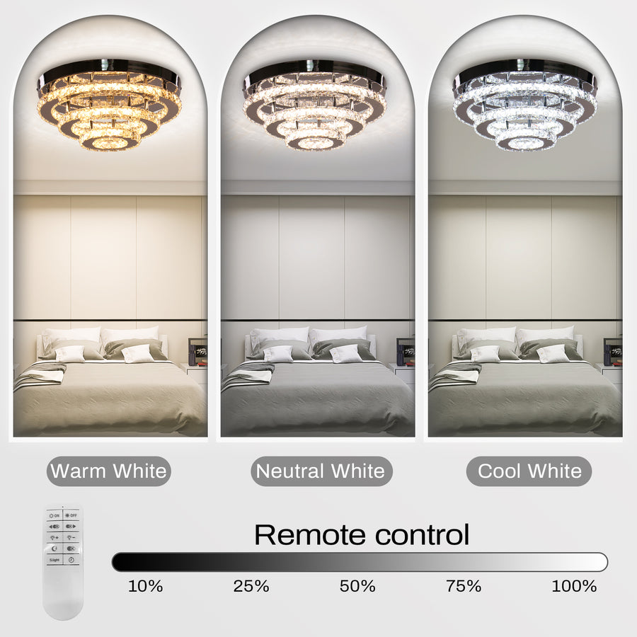 Lustre LED en cristal LLC151/500CH, 64W, 3 éléments, lumière froide/chaude/neutre, variable, chrome brillant