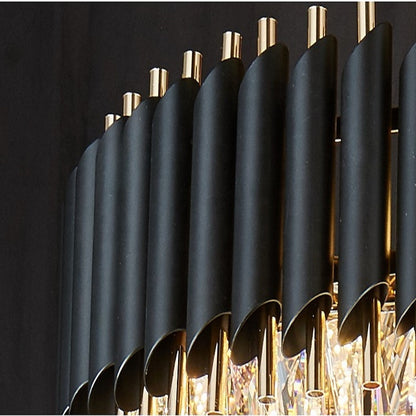 Lustre en cristal VERSAILLES Eleganza 7x E14, diamètre 49cm, or brillant et noir, hauteur réglable